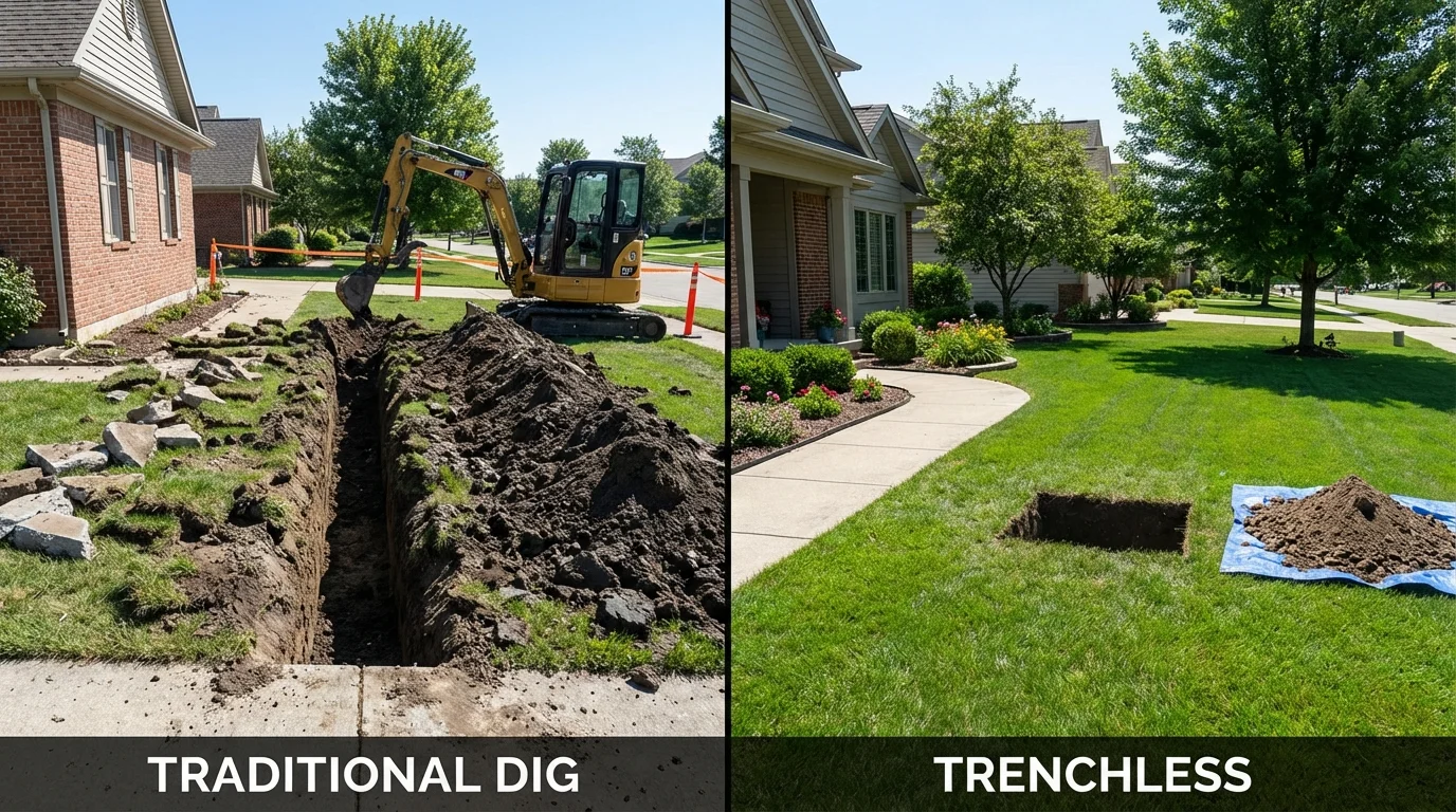 Trenchless sewer repair with minimal yard damage versus traditional excavation in Orange, MA